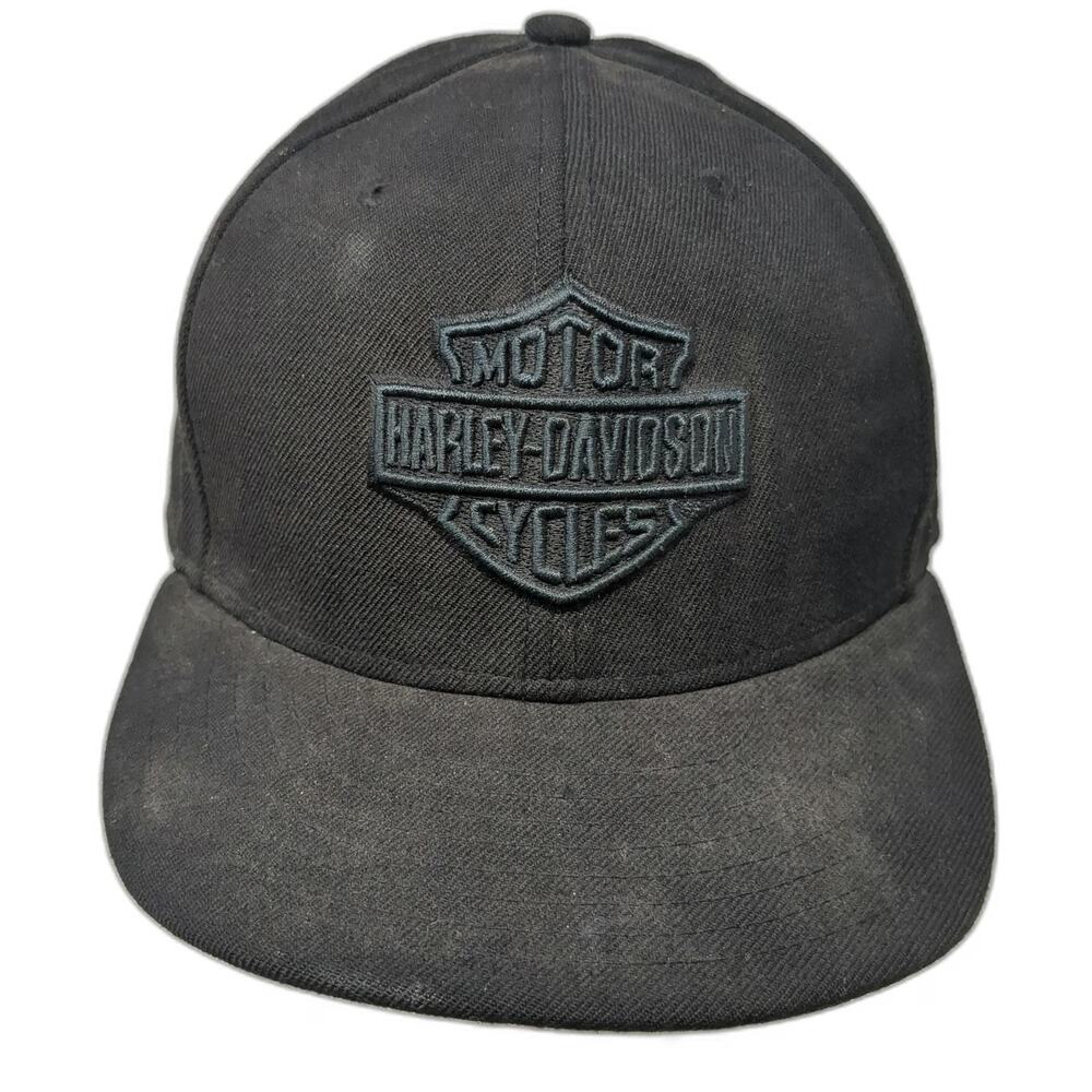 New Era Baseball Cap Black 7 1/2 Fitted Harley-Davidson Logo Embroidered Hat
